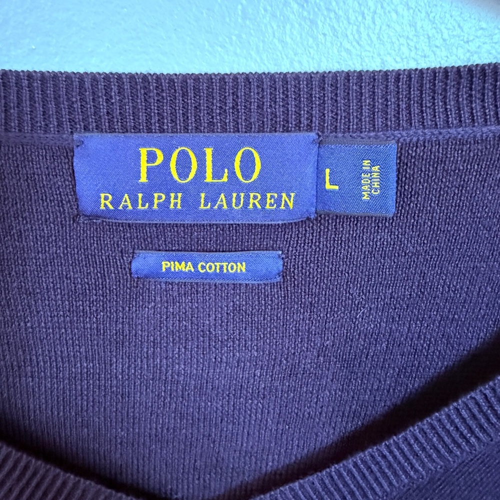 Polo Ralph Lauren Men's Navy Blue Pima Cotton V-Neck Sweater Size Large